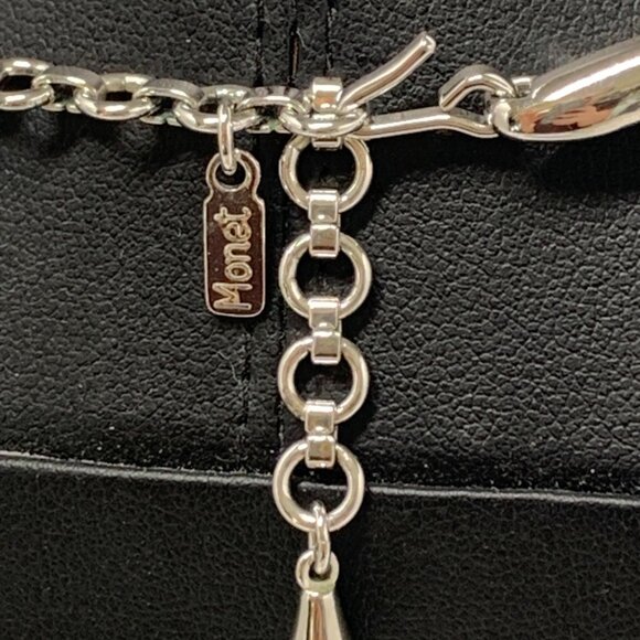 Vintage Monet 1950's Silver-Tone Articulated Bead Chain Collar Necklace 17"L - Picture 4 of 5